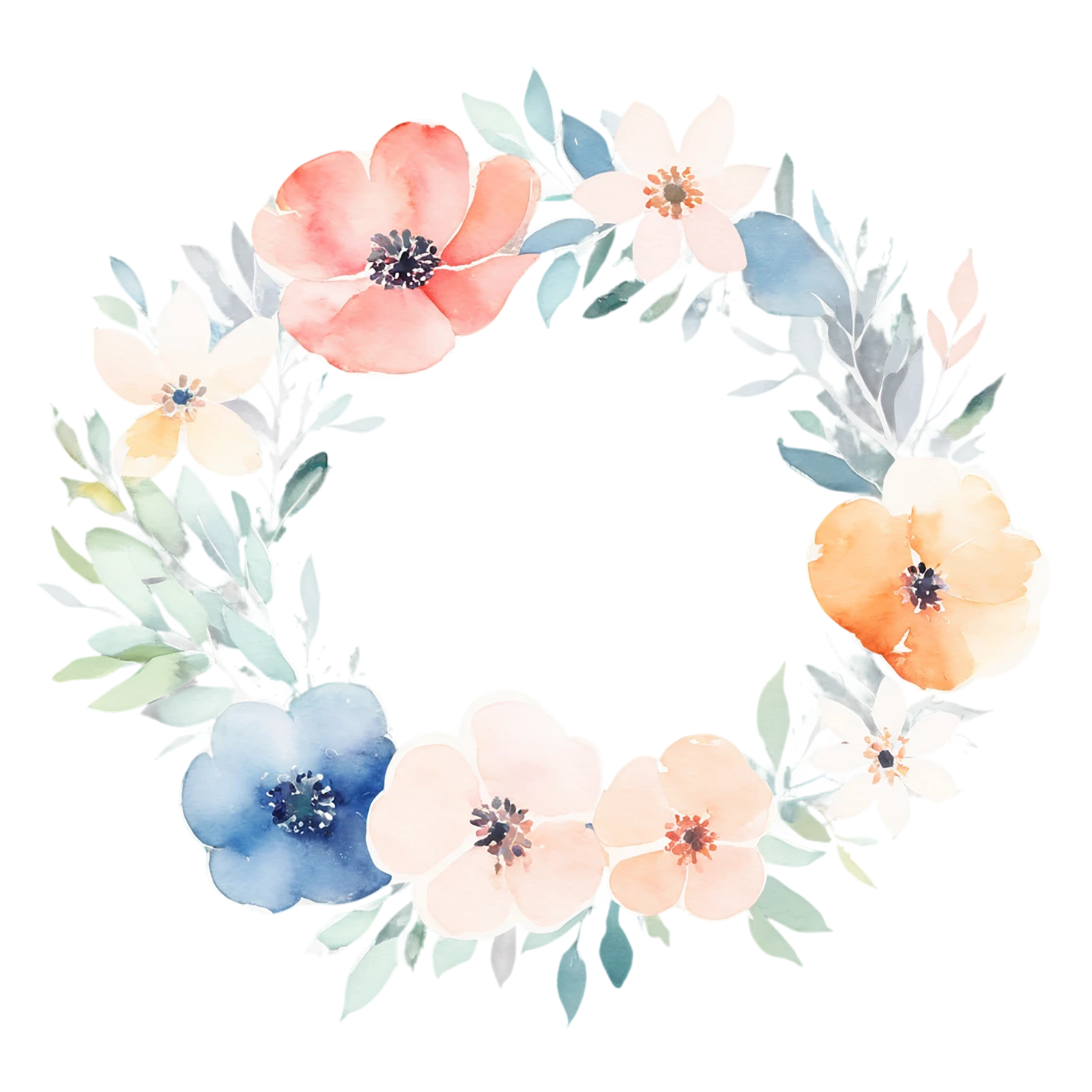 Watercolor flower ring isolated on transparent background #23730