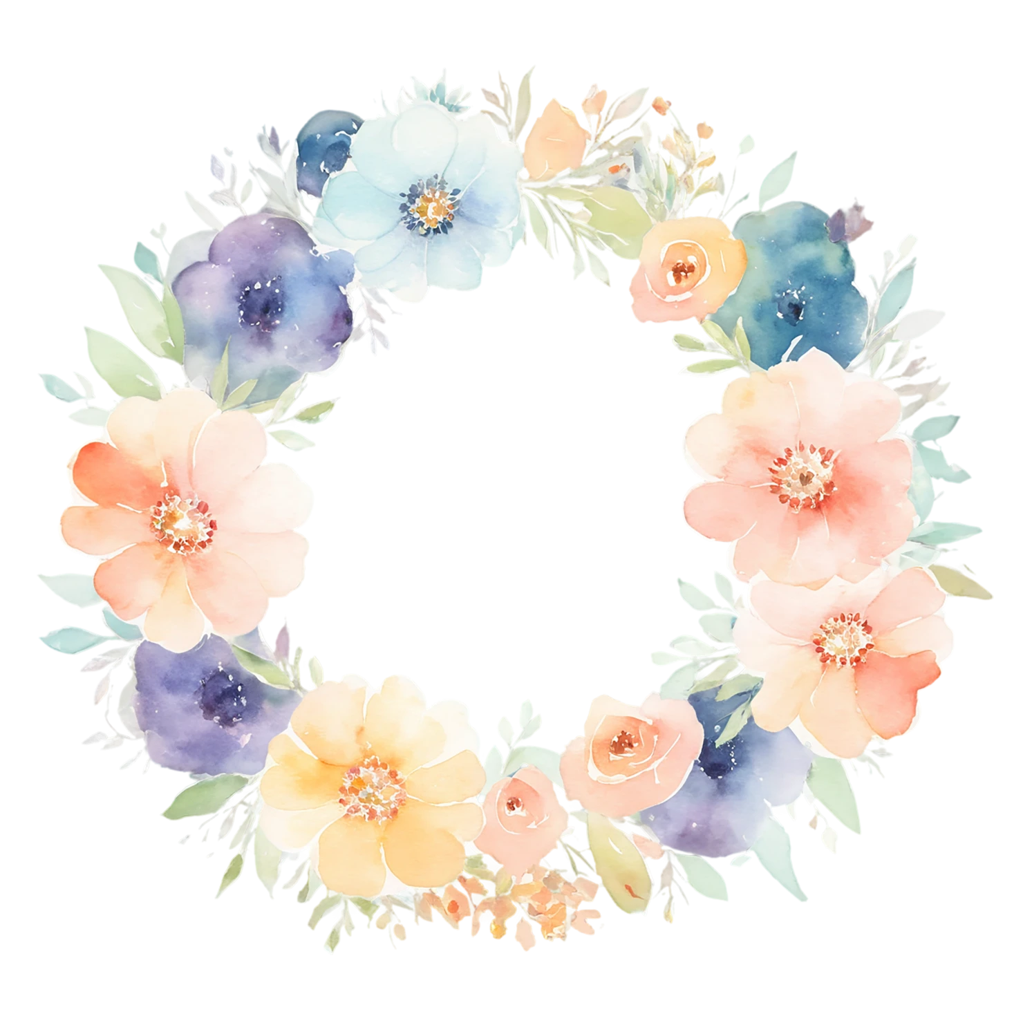 Watercolor flower ring isolated on transparent background #23731