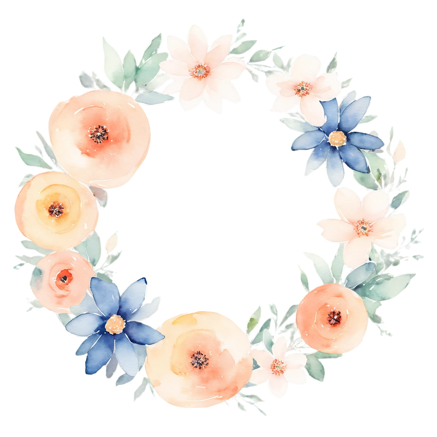 Watercolor flower ring isolated on transparent background #23732