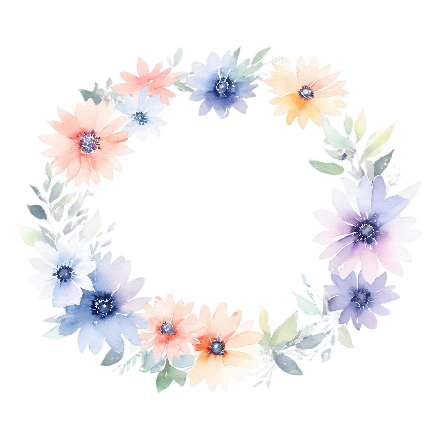 Watercolor flower ring isolated on transparent background #23733