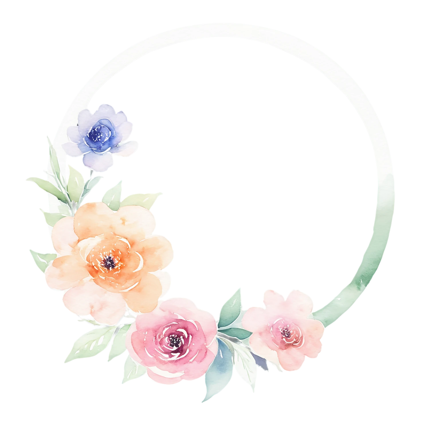 Watercolor flower ring isolated on transparent background #23734