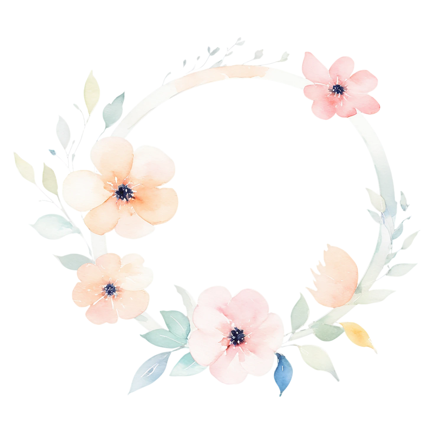 Watercolor flower ring isolated on transparent background #23735
