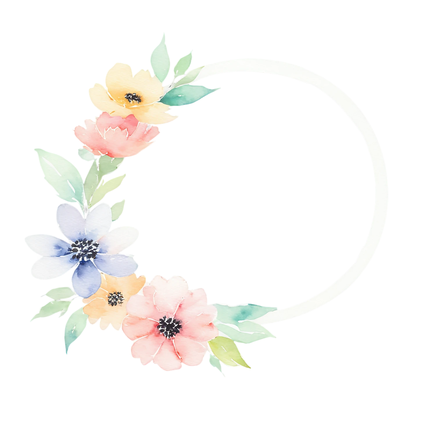 Watercolor flower ring isolated on transparent background #23736