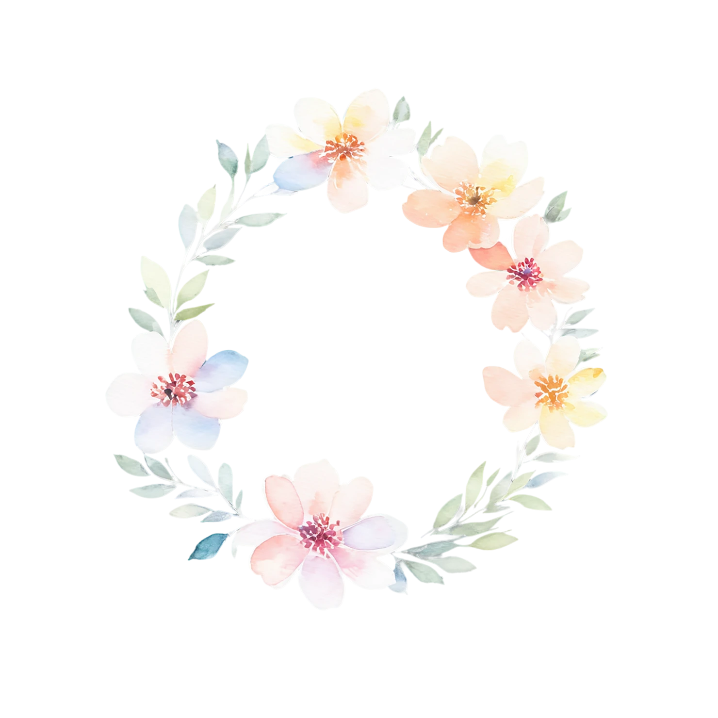 Watercolor flower ring isolated on transparent background #23737