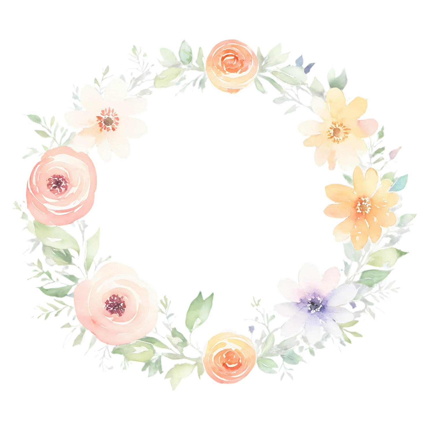 Watercolor flower ring isolated on transparent background #23738