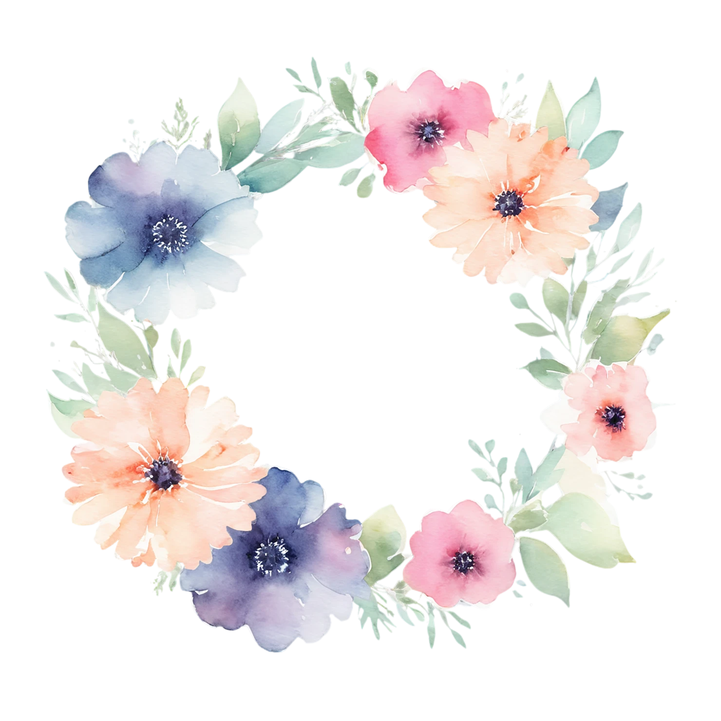 Watercolor flower ring isolated on transparent background #23740