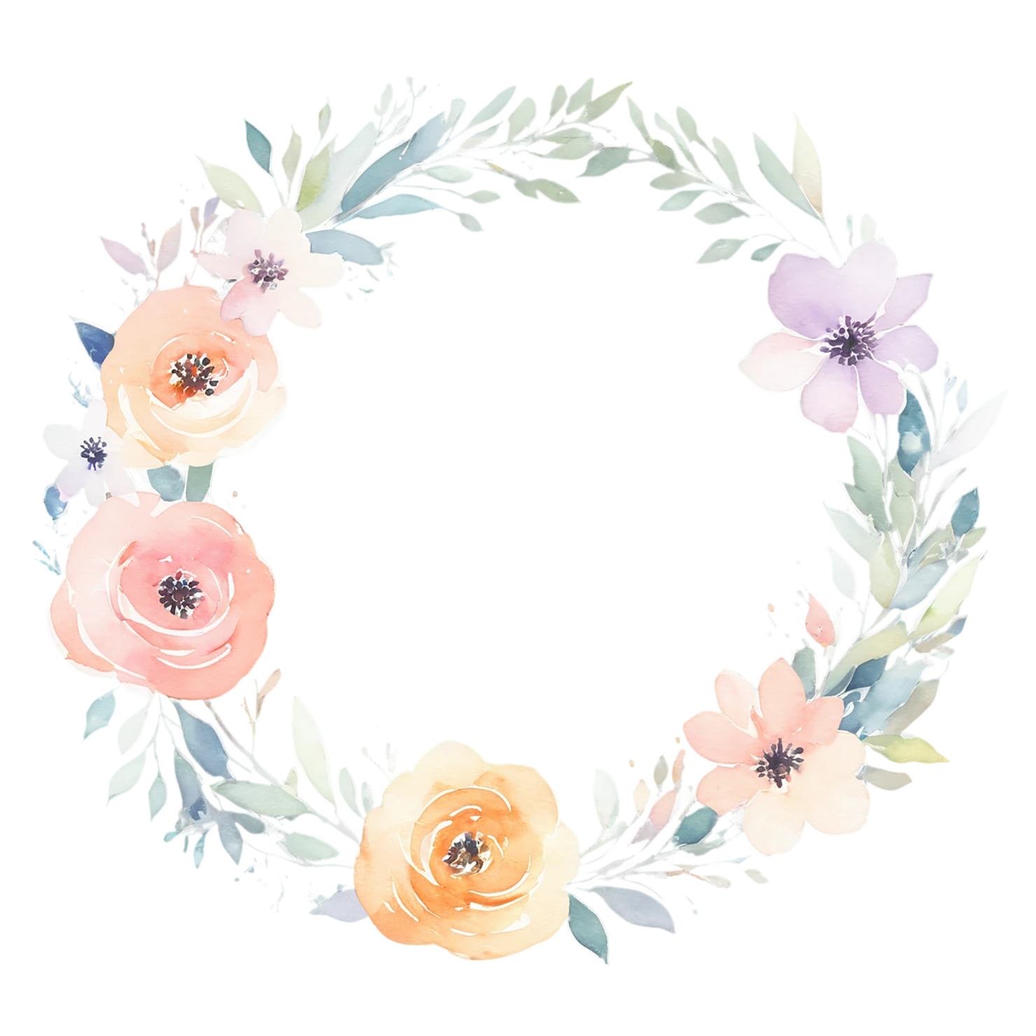 Watercolor flower ring isolated on transparent background #23741