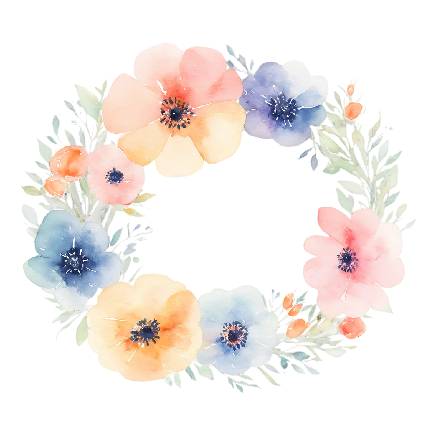 Watercolor flower ring isolated on transparent background #23742