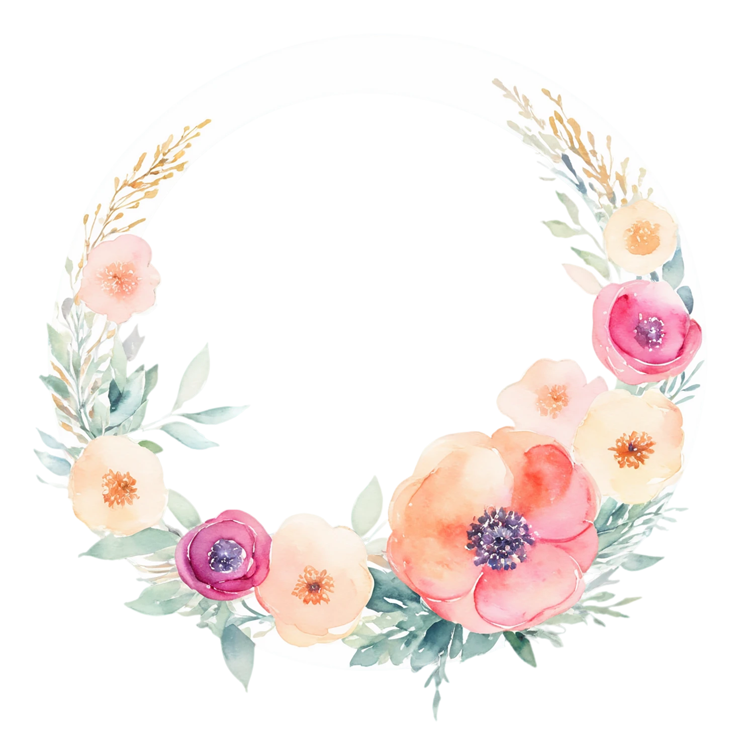 Watercolor flower ring isolated on transparent background #23744