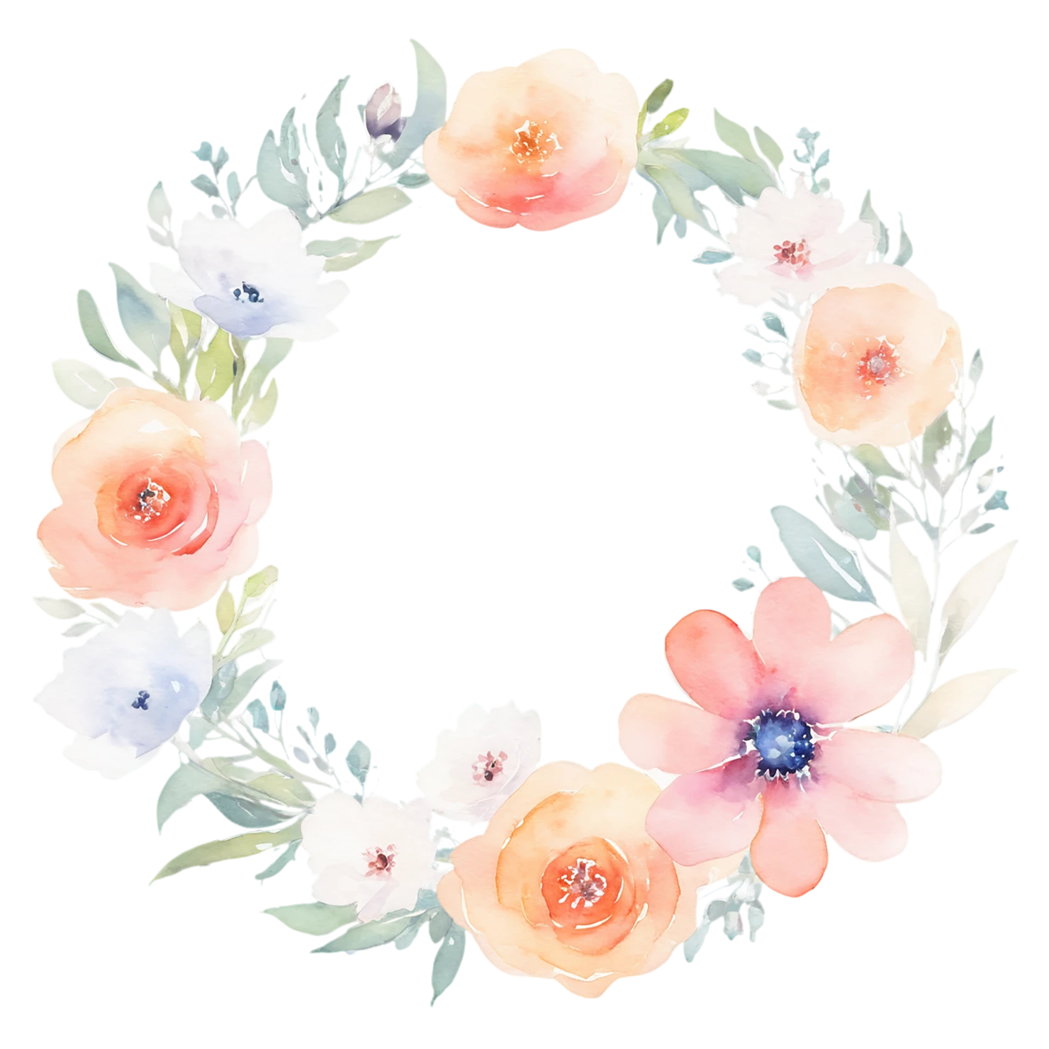 Watercolor flower ring isolated on transparent background #23745