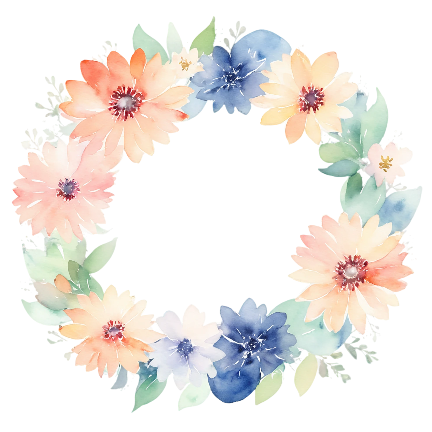 Watercolor flower ring isolated on transparent background #23746
