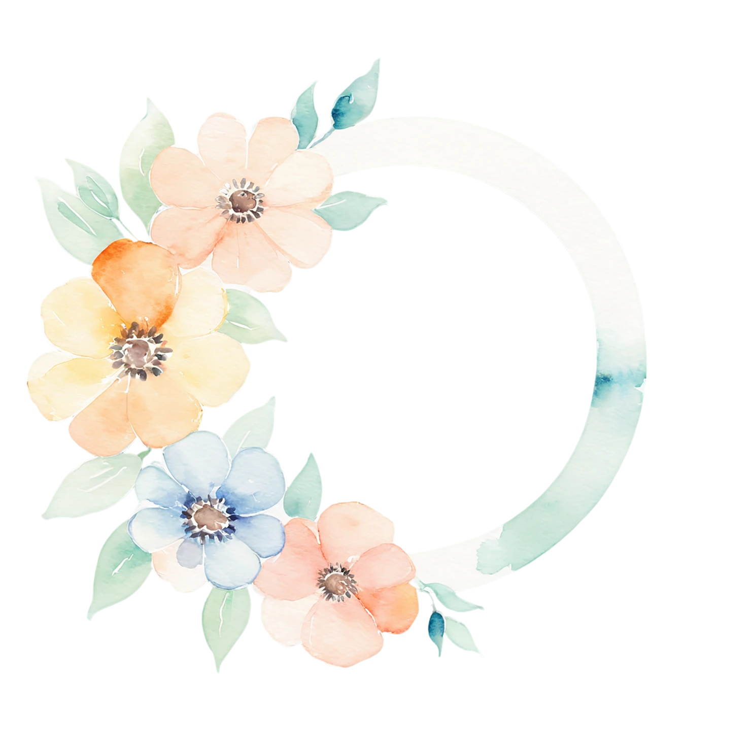 Watercolor flower ring isolated on transparent background #23748