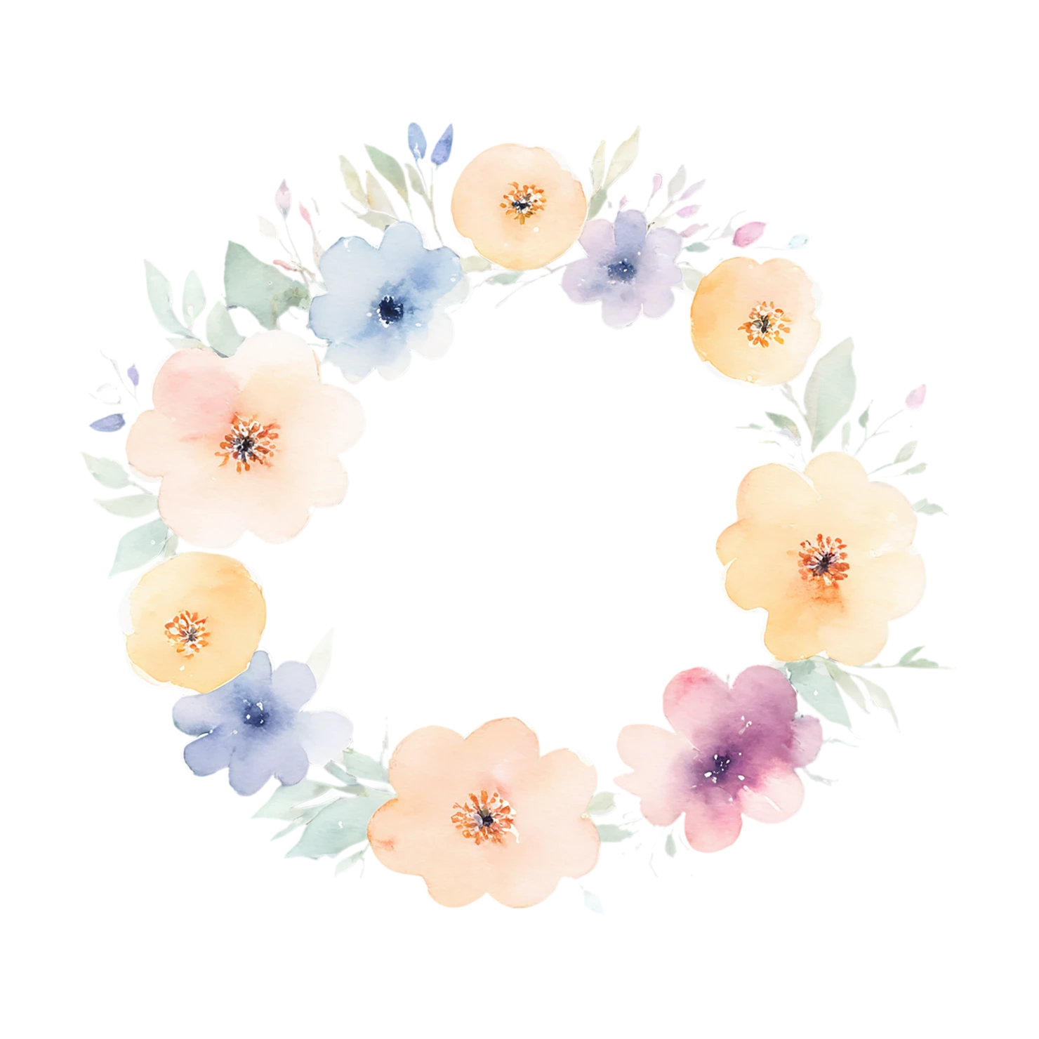Watercolor flower ring isolated on transparent background #23749
