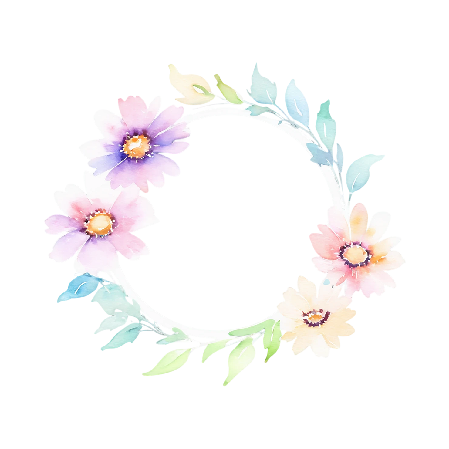 Watercolor flower ring isolated on transparent background #23752