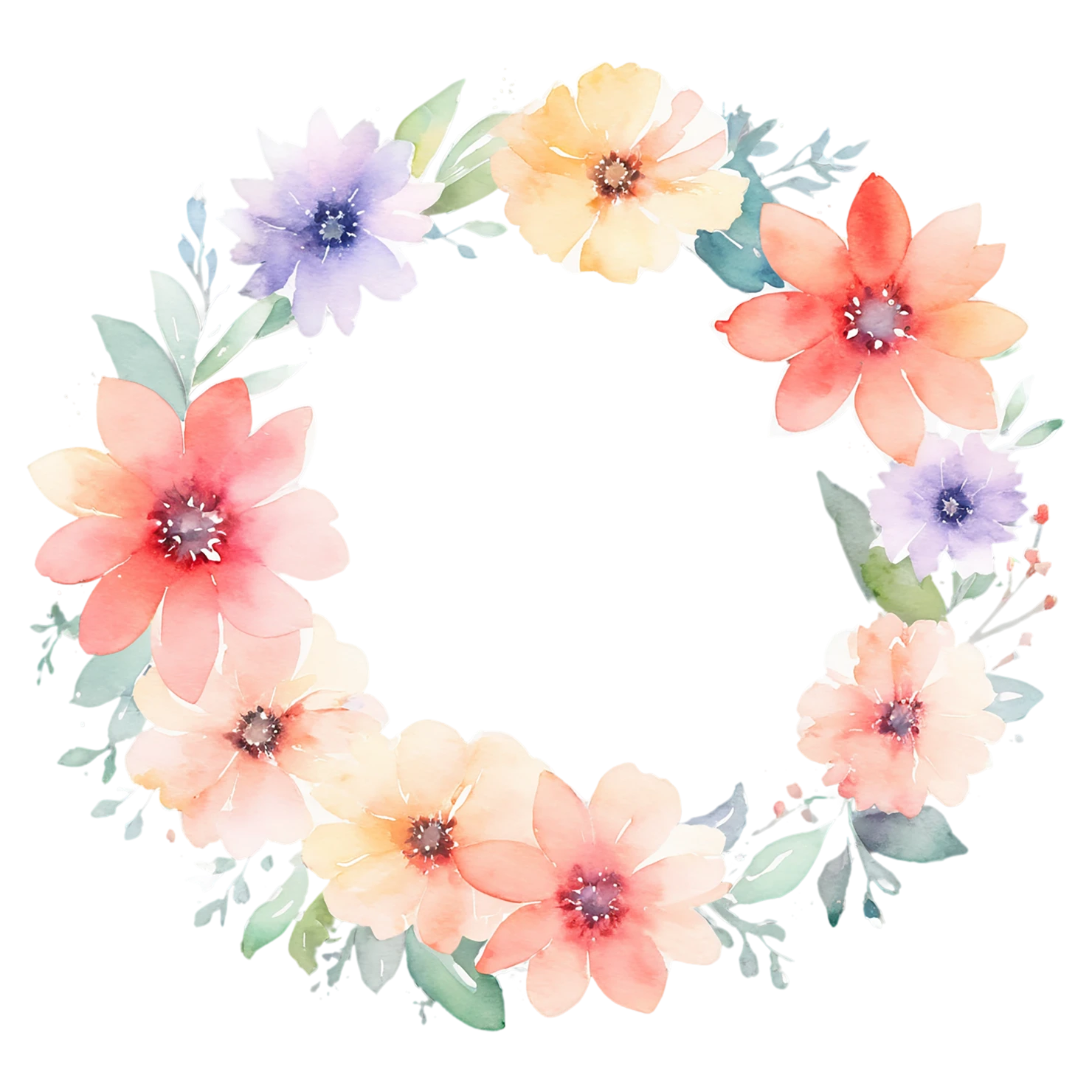 Watercolor flower ring isolated on transparent background #23754