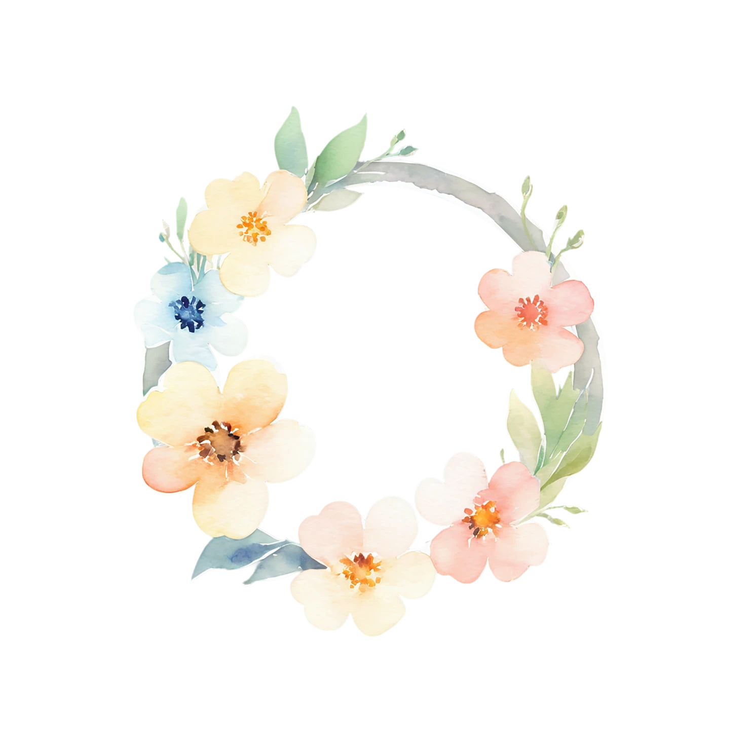 Watercolor flower ring isolated on transparent background #23755