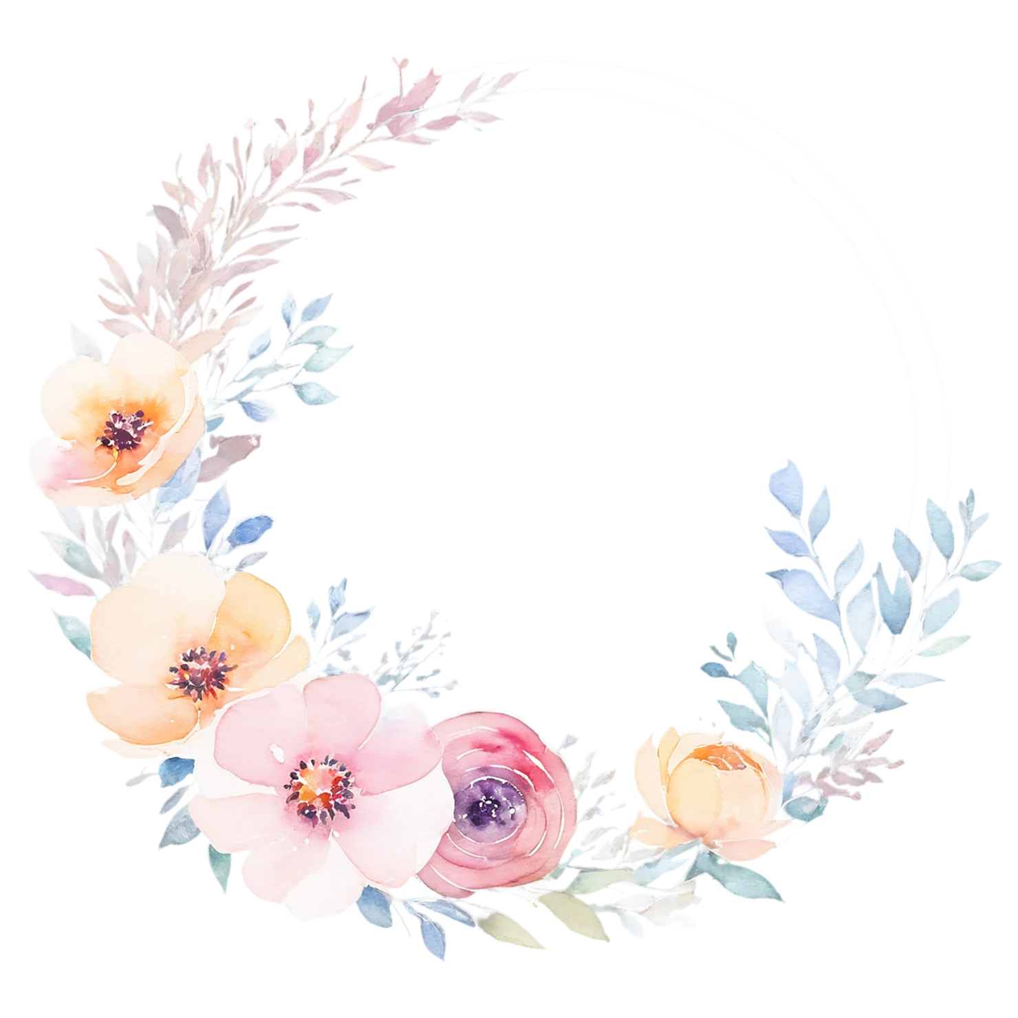 Watercolor flower ring isolated on transparent background #23756