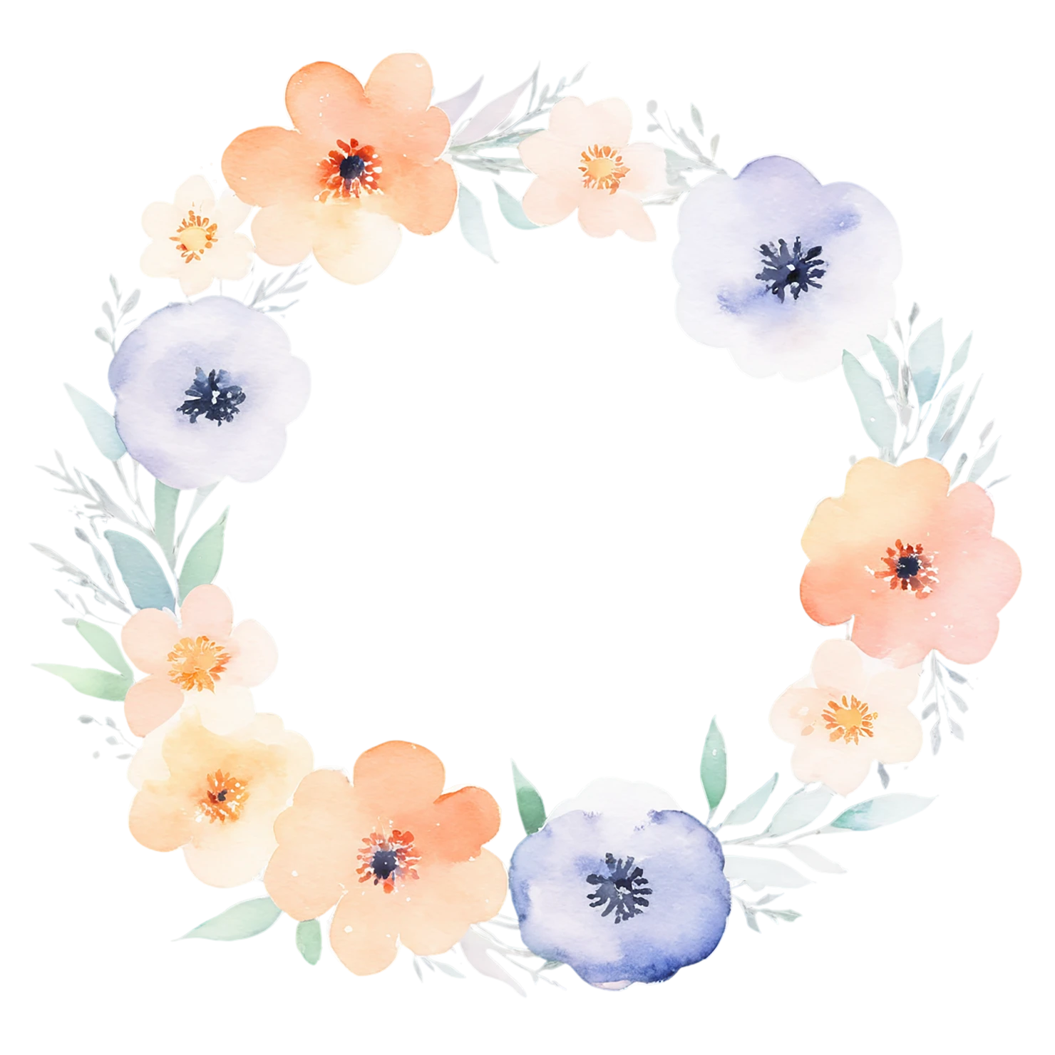 Watercolor flower ring isolated on transparent background #23757