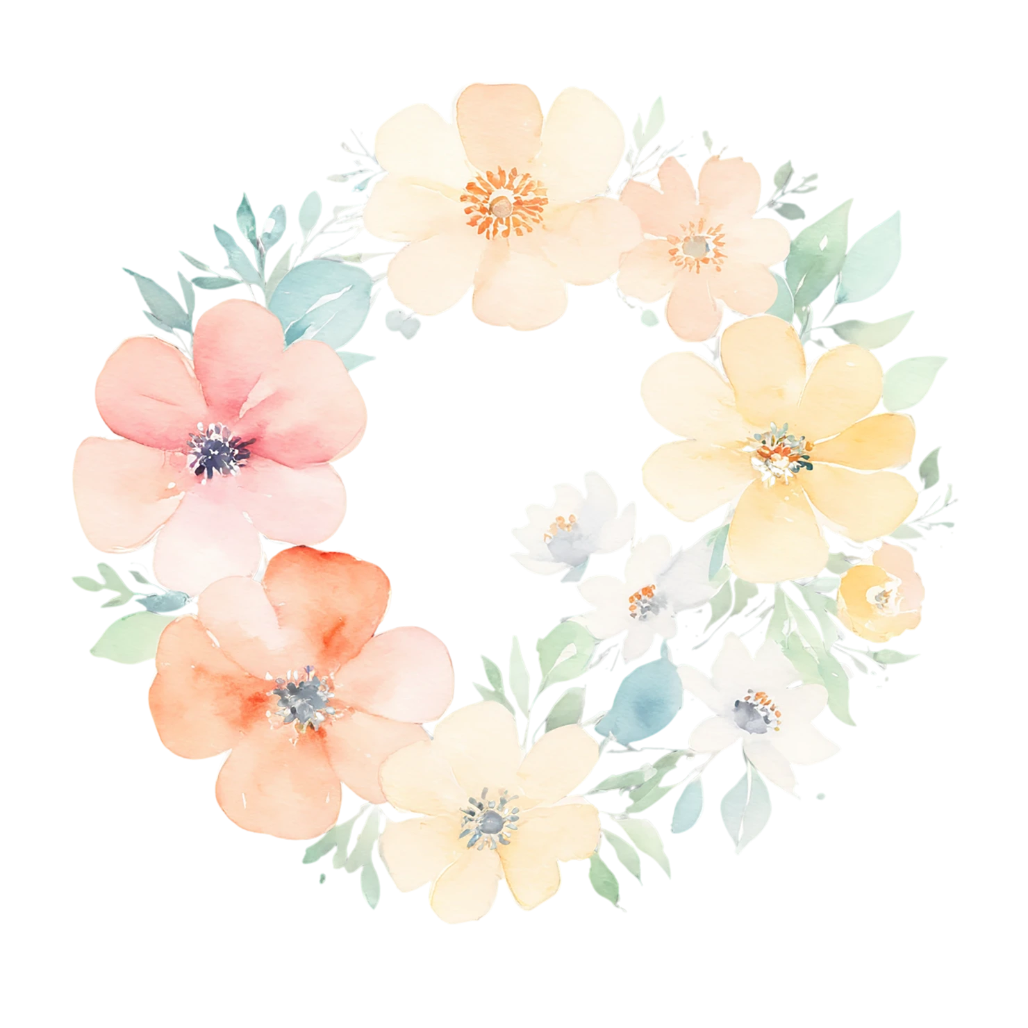 Watercolor flower ring isolated on transparent background #23758
