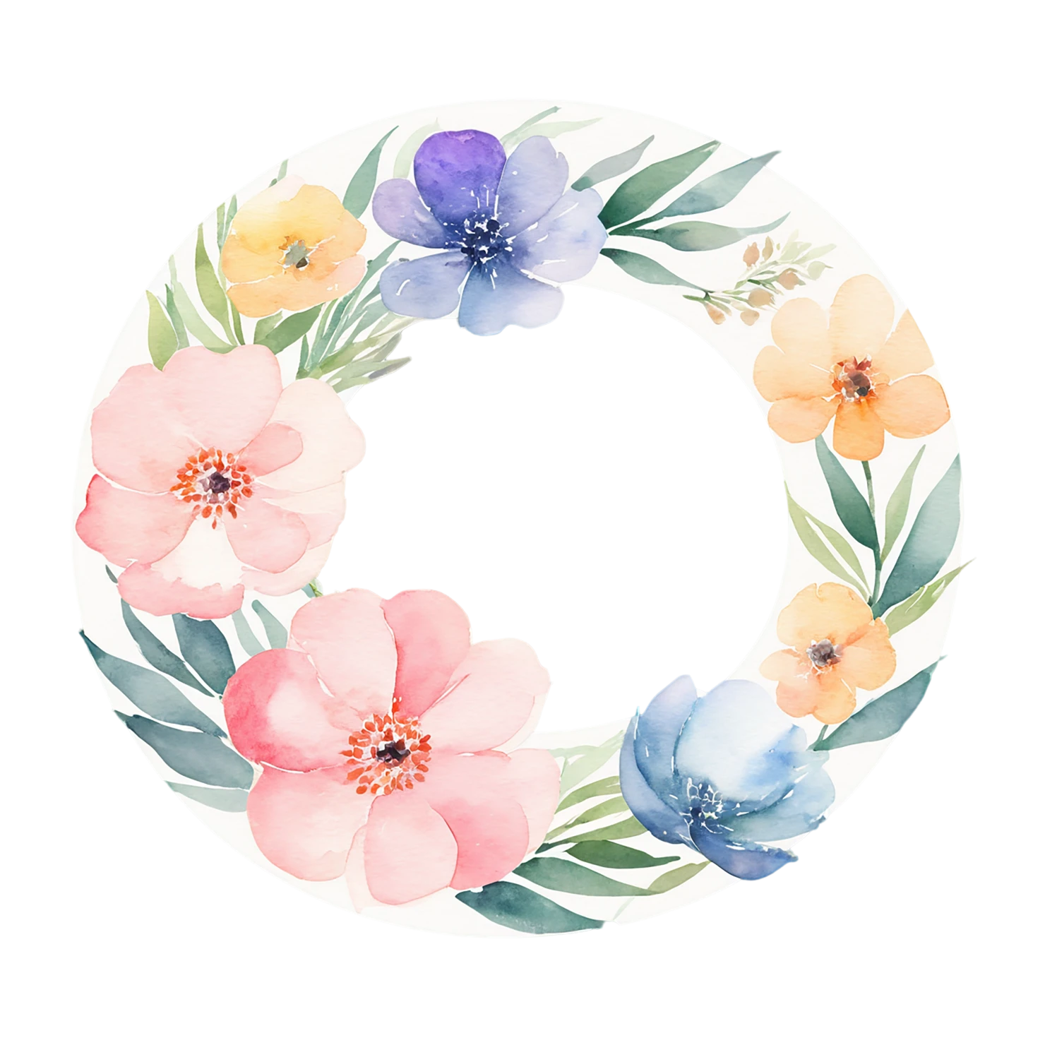 Watercolor flower ring isolated on transparent background #23759