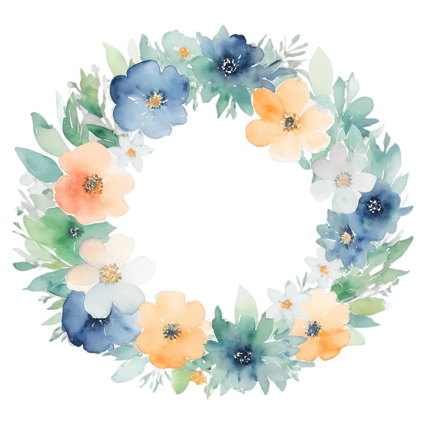 Watercolor flower ring isolated on transparent background #23760