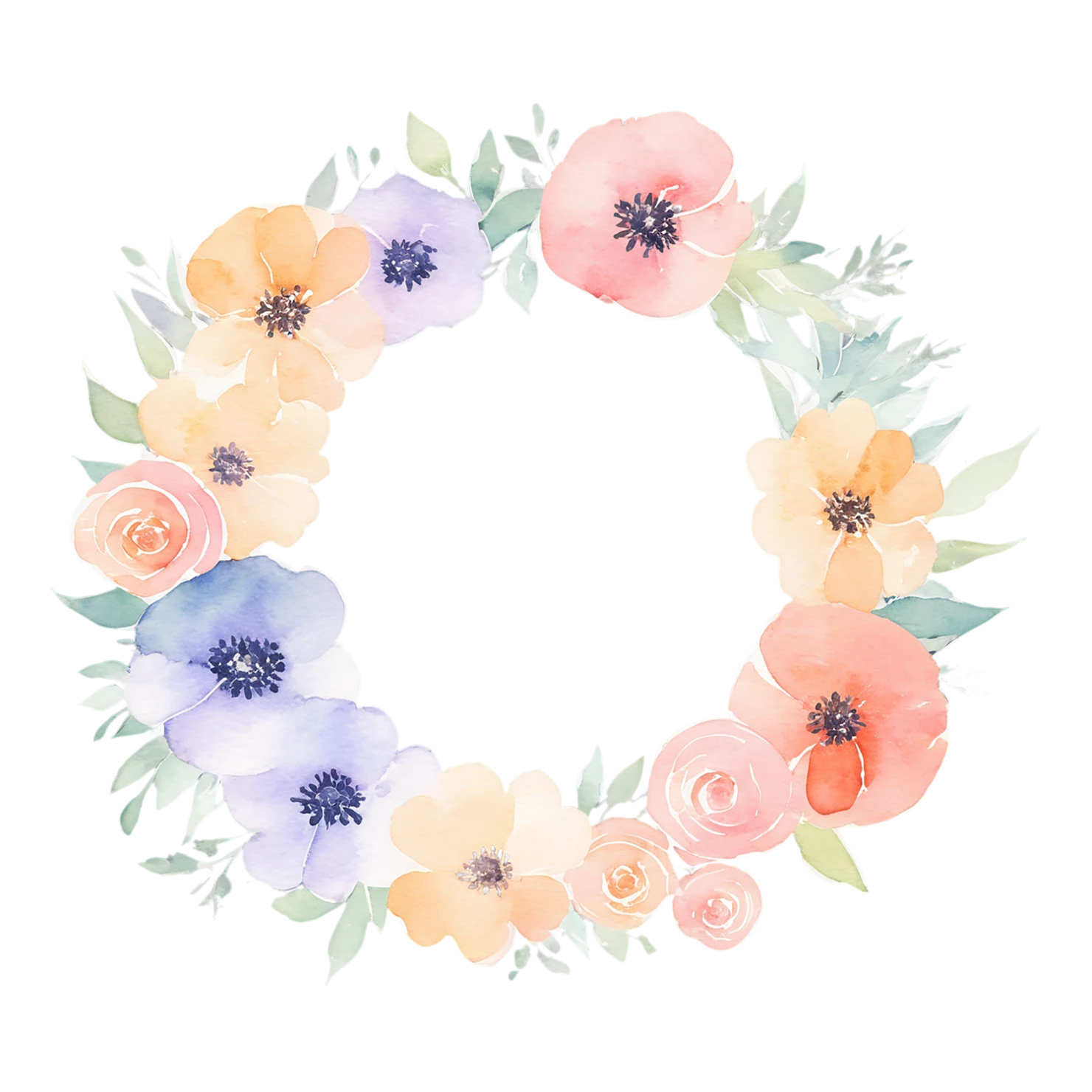 Watercolor flower ring isolated on transparent background #23762