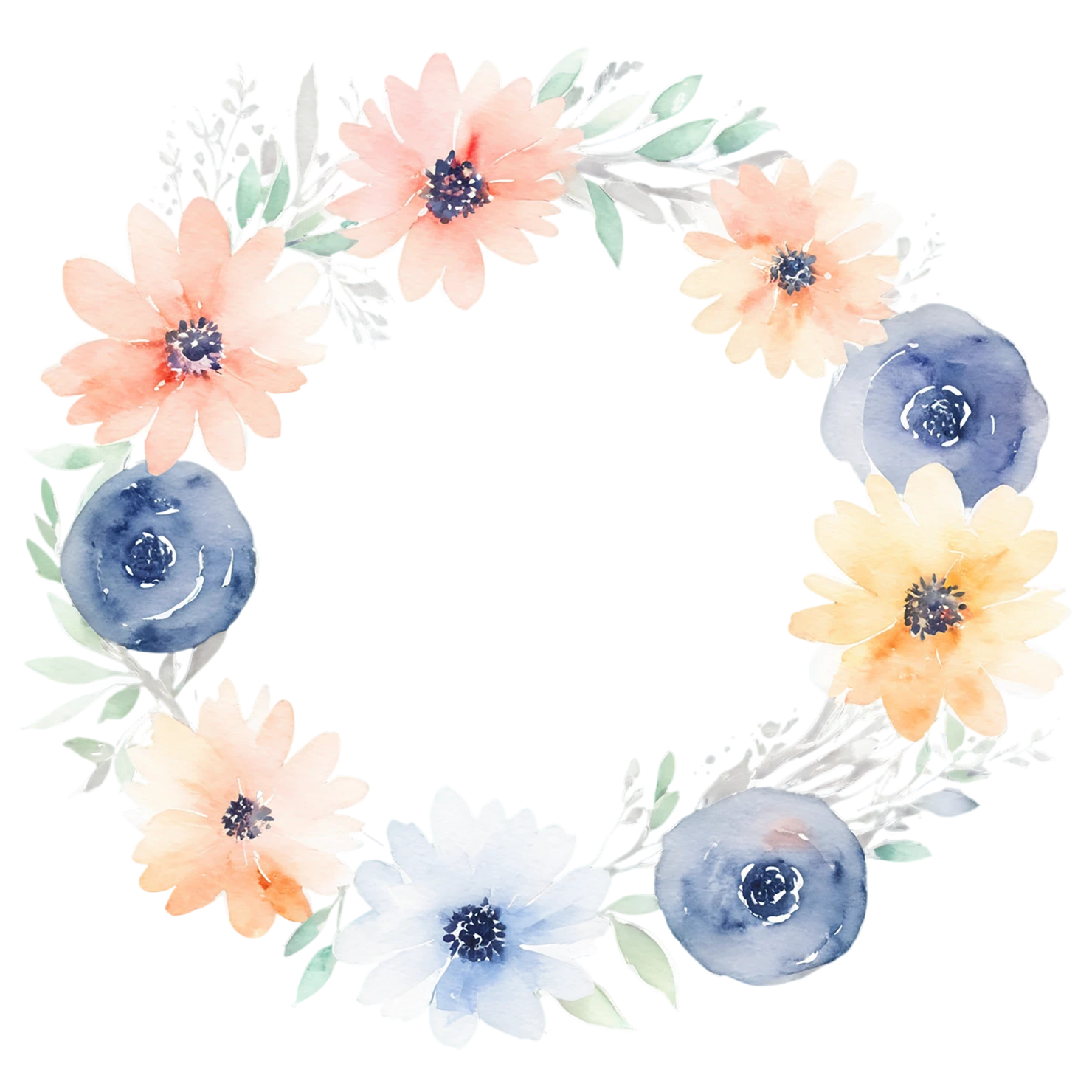 Watercolor flower ring isolated on transparent background #23763