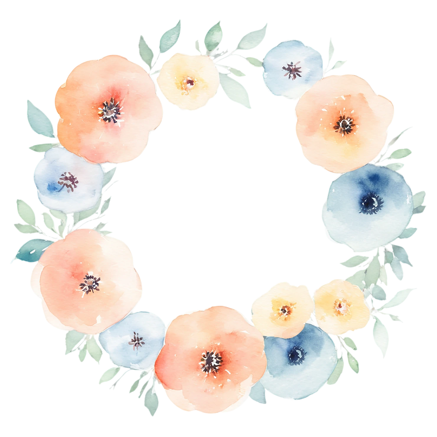 Watercolor flower ring isolated on transparent background #23764