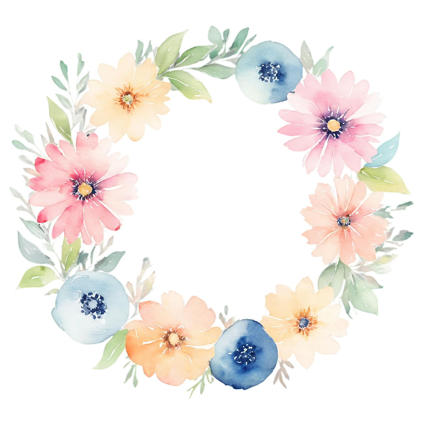 Watercolor flower ring isolated on transparent background #23765