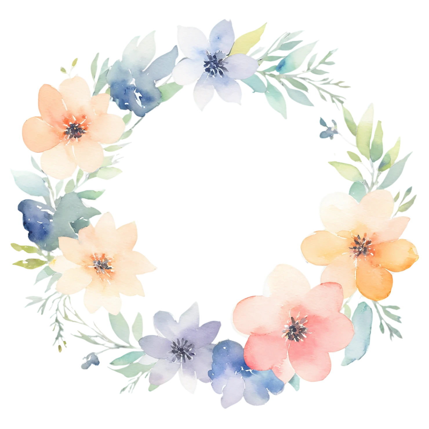 Watercolor flower ring isolated on transparent background #23766