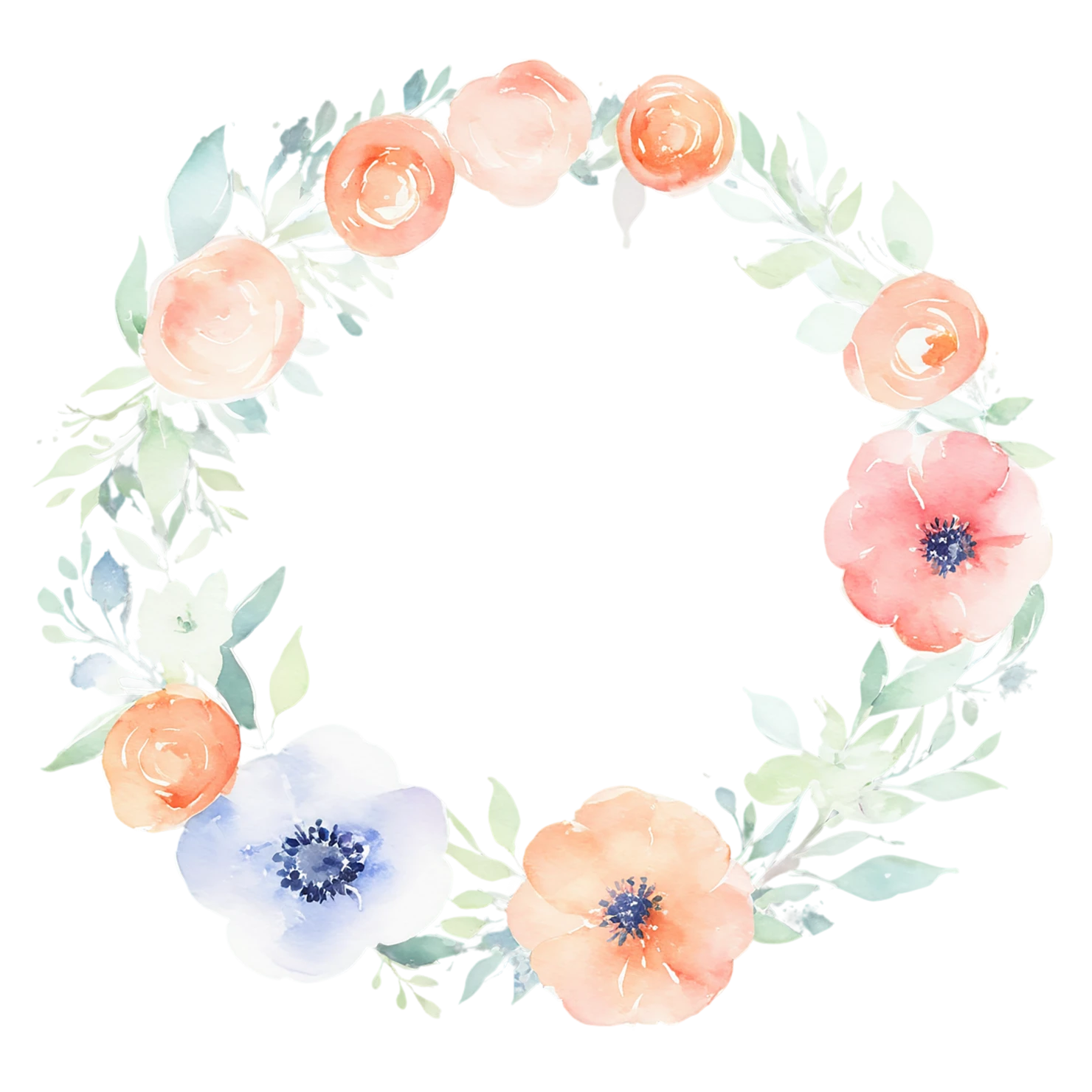 Watercolor flower ring isolated on transparent background #23767