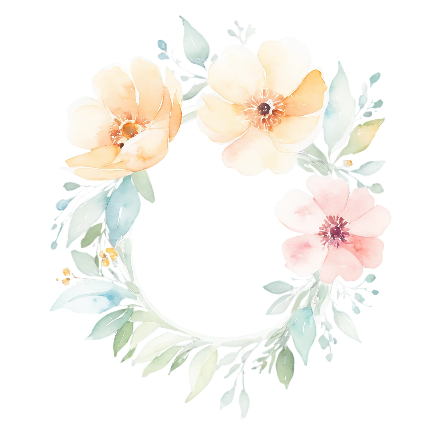 Watercolor flower ring isolated on transparent background #23768