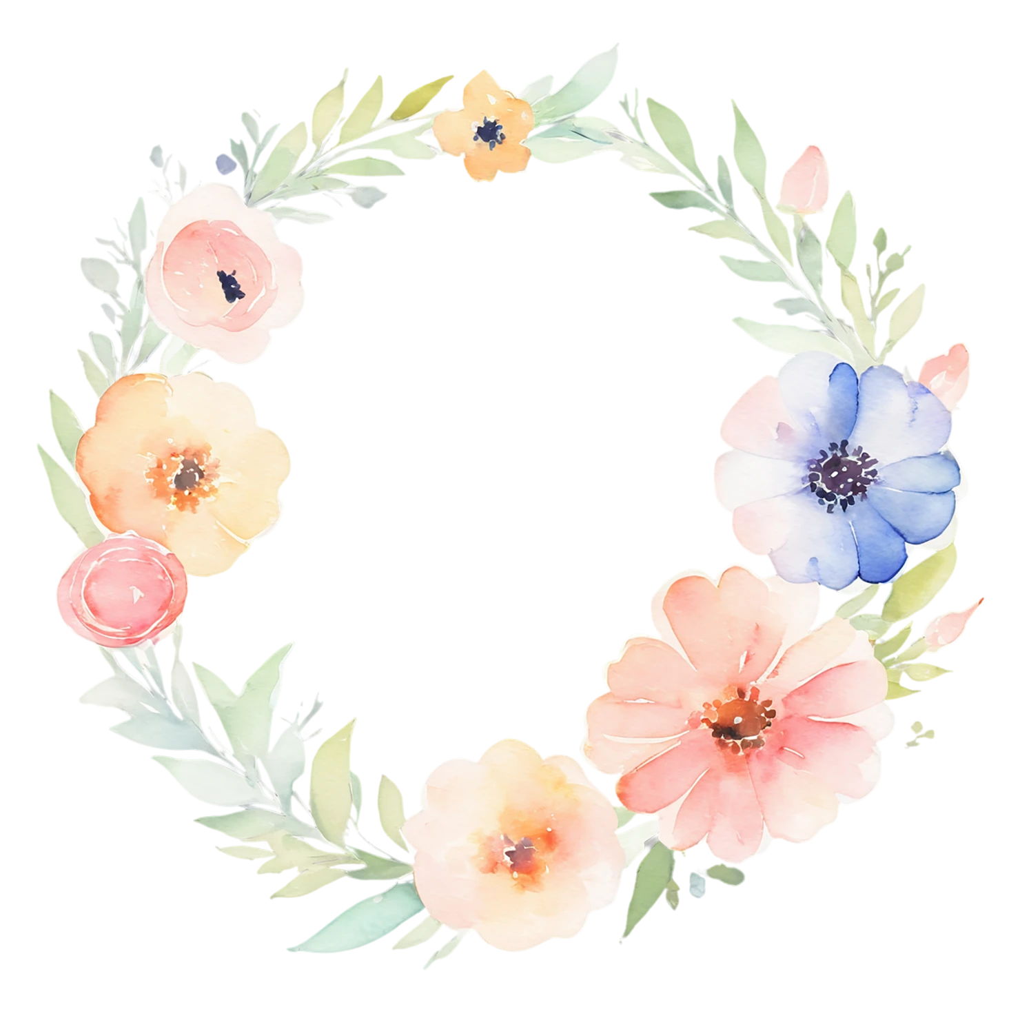 Watercolor flower ring isolated on transparent background #23769