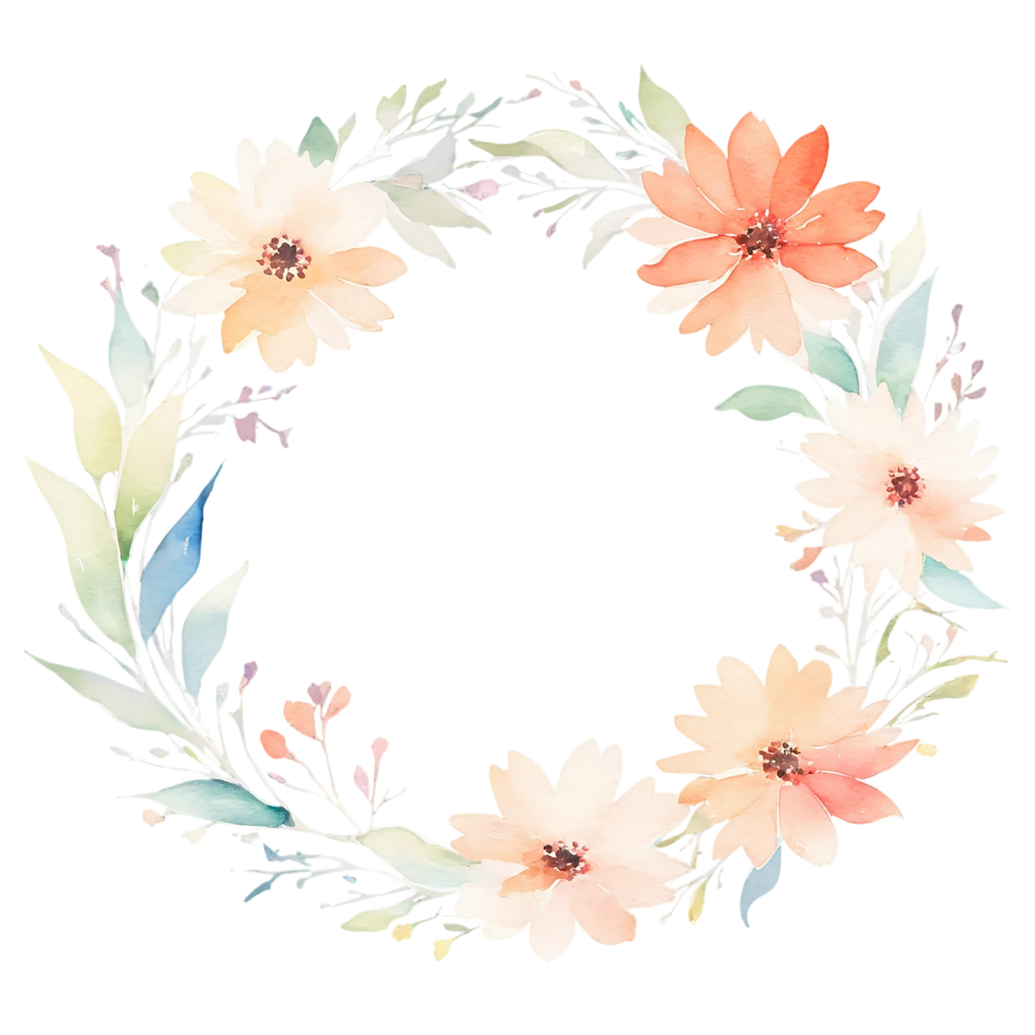 Watercolor flower ring isolated on transparent background #23770