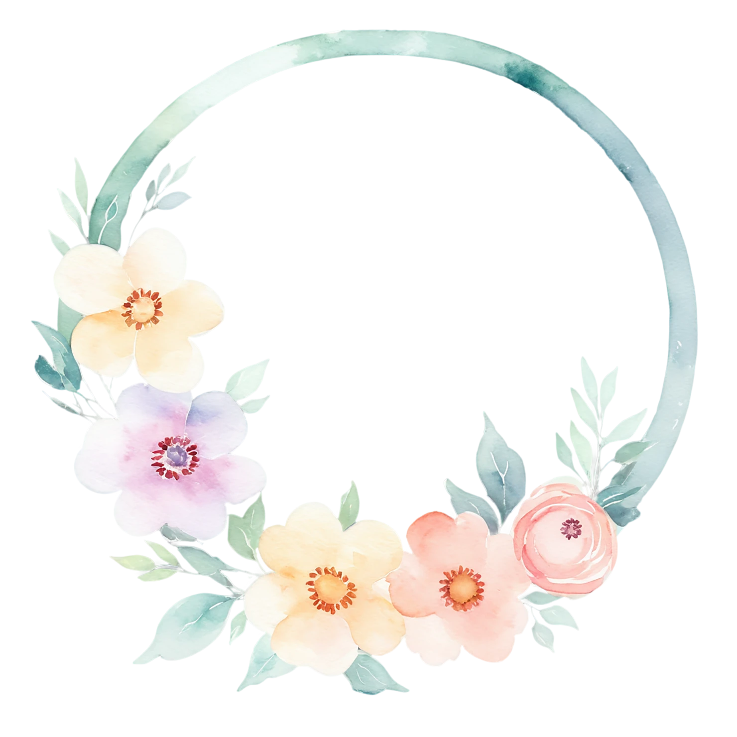 Watercolor flower ring isolated on transparent background #23771