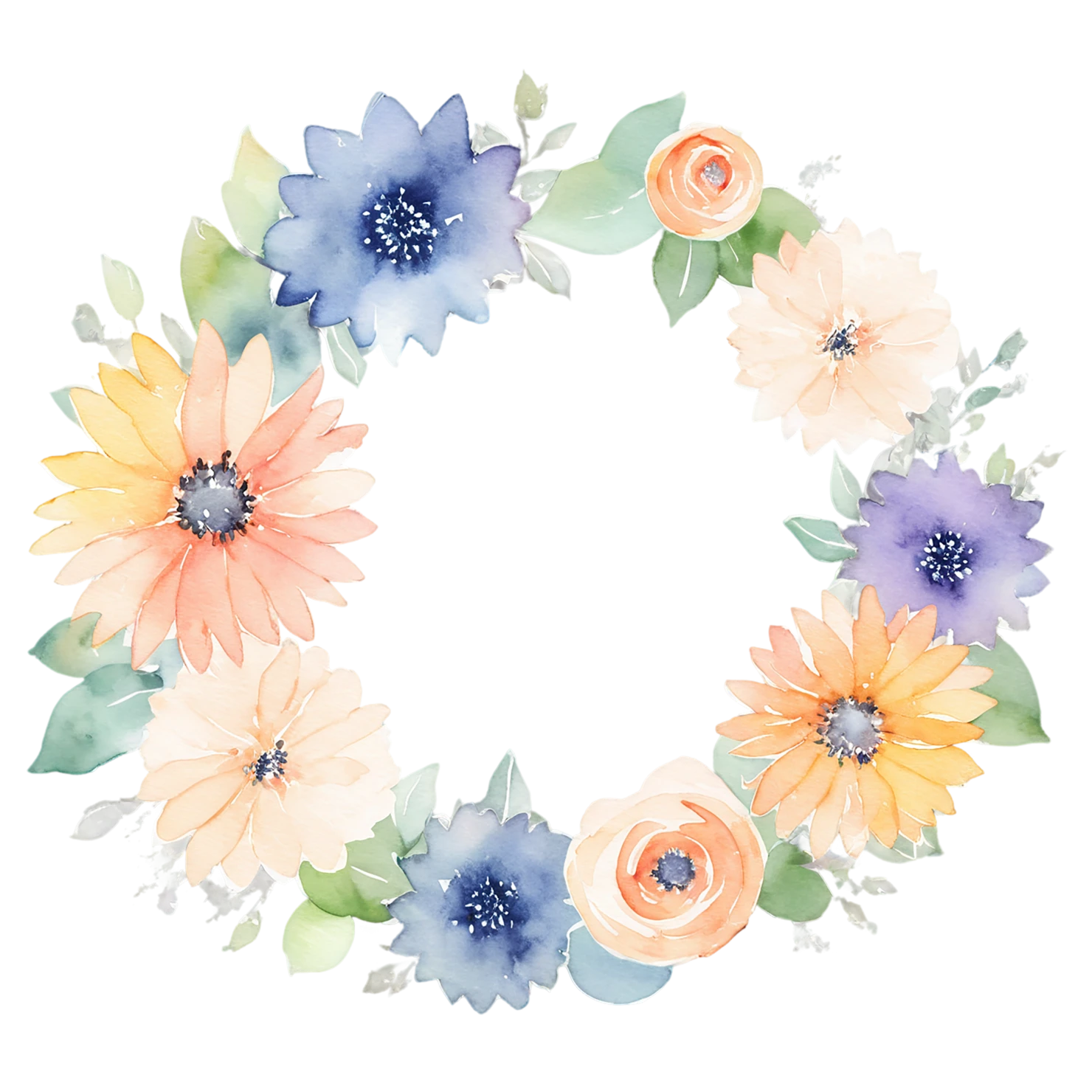 Watercolor flower ring isolated on transparent background #23772