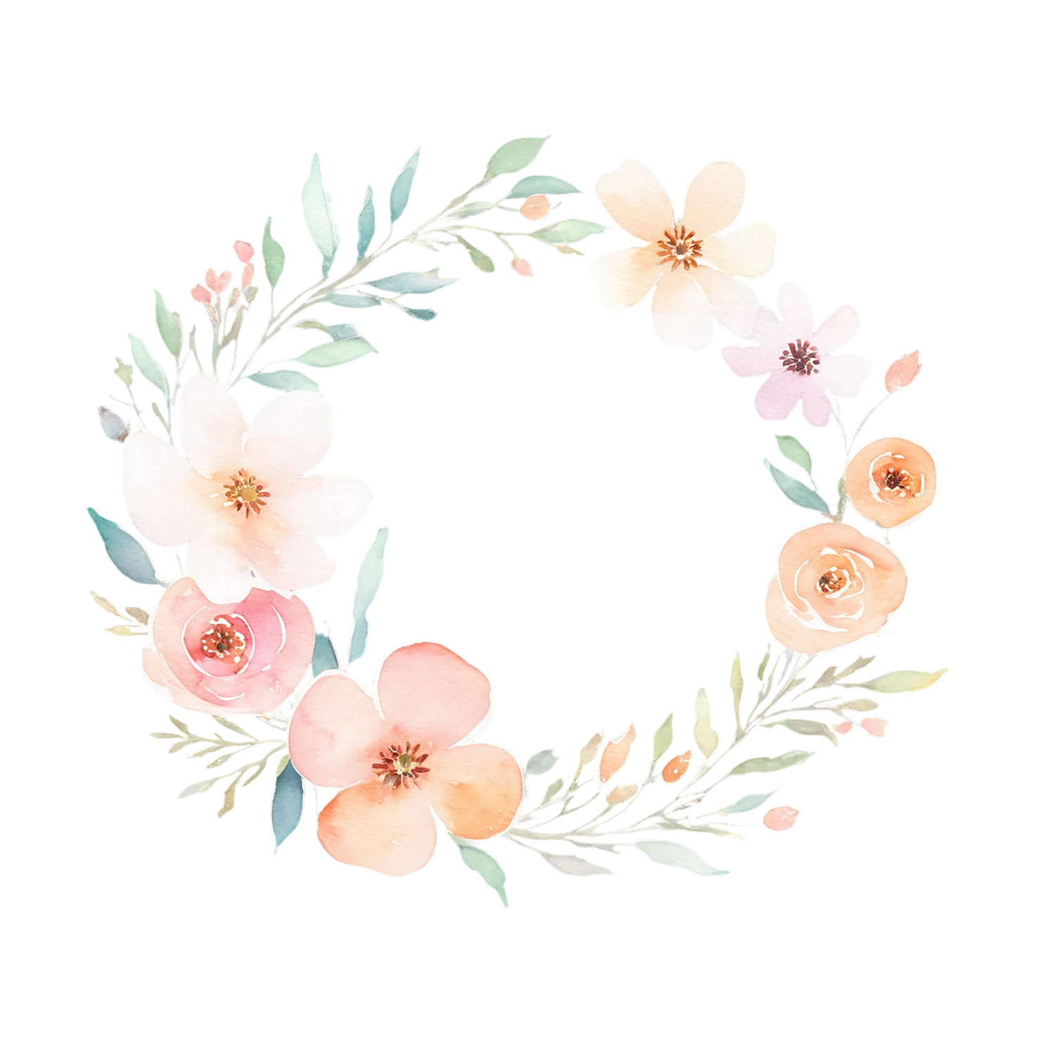 Watercolor flower ring isolated on transparent background #23776