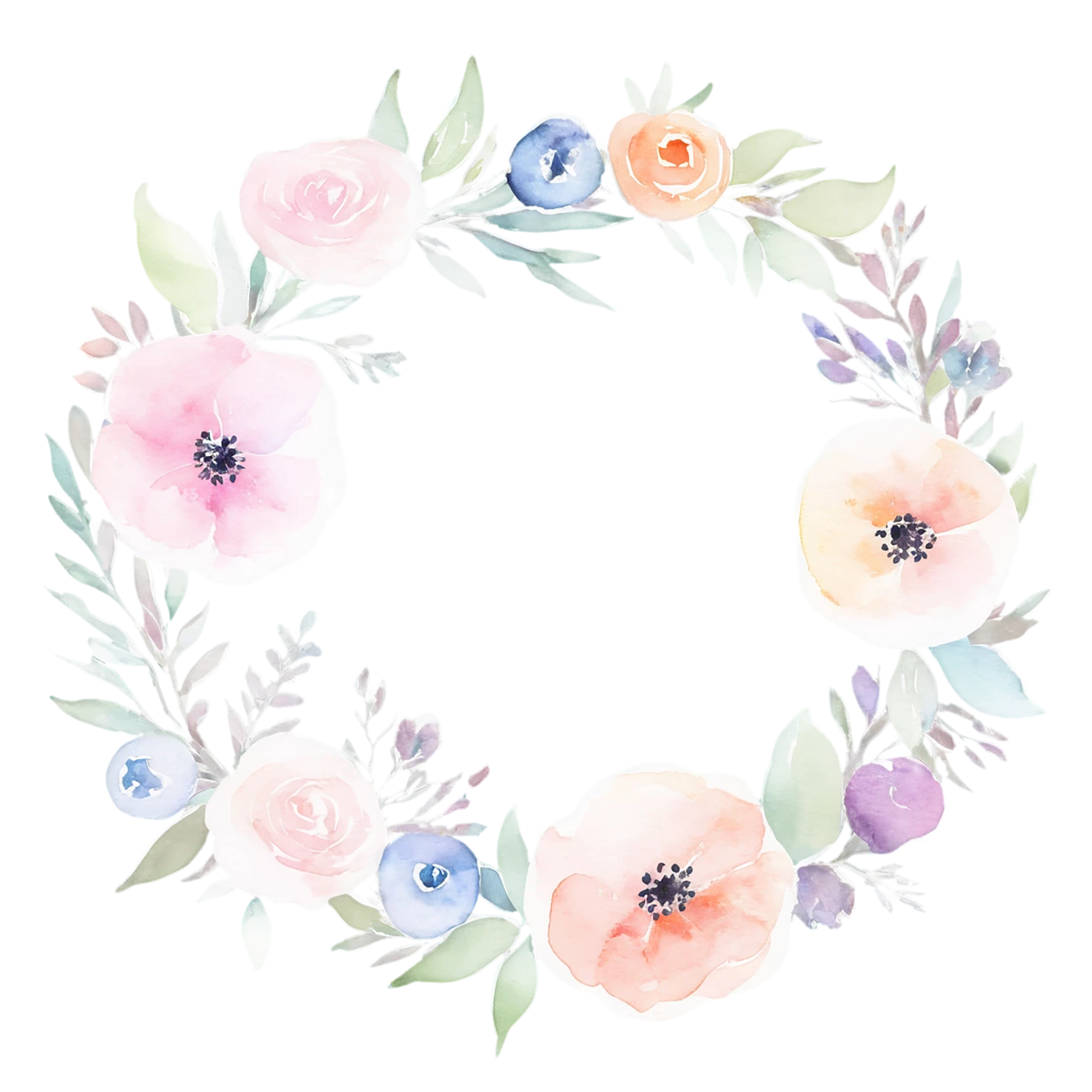 Watercolor flower ring isolated on transparent background #23777