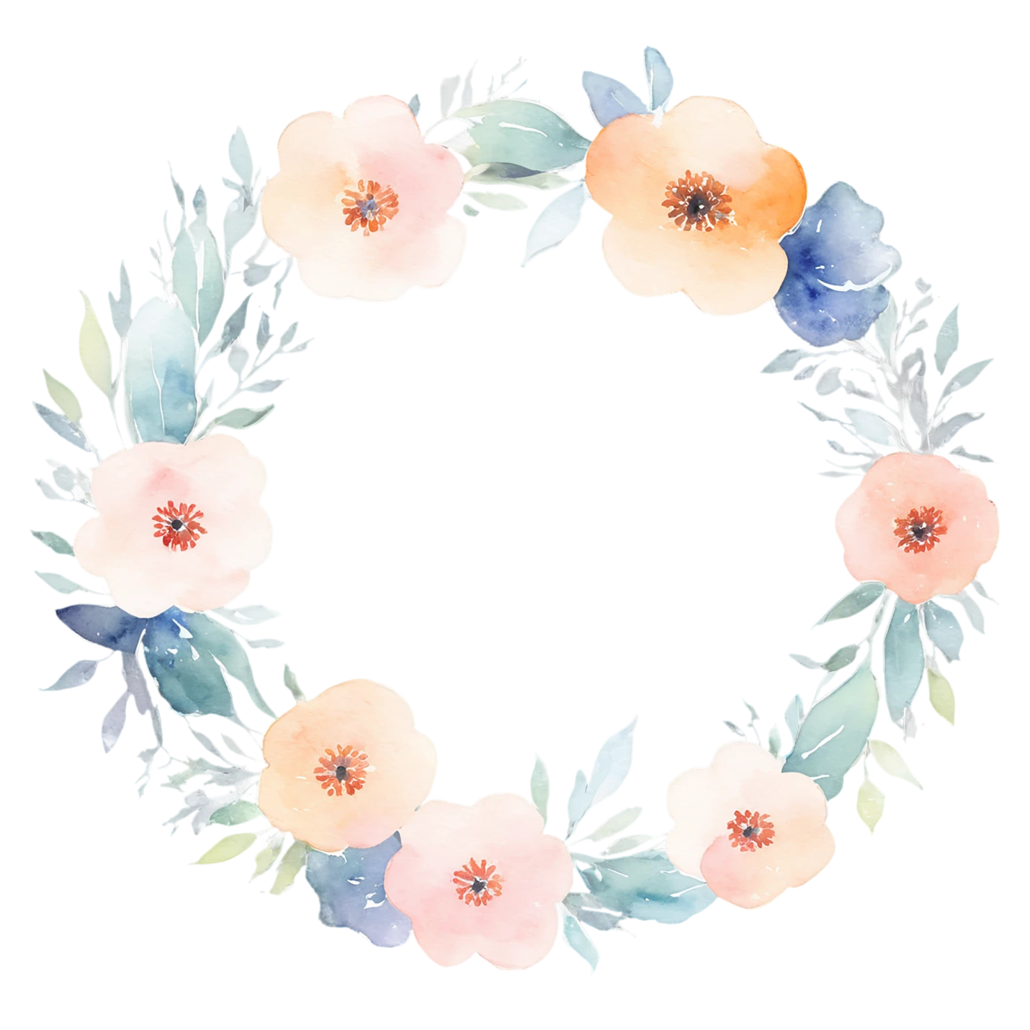 Watercolor flower ring isolated on transparent background #23780