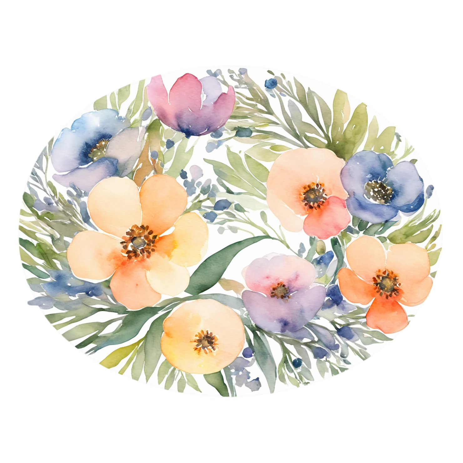 Watercolor flower ring isolated on transparent background #23781