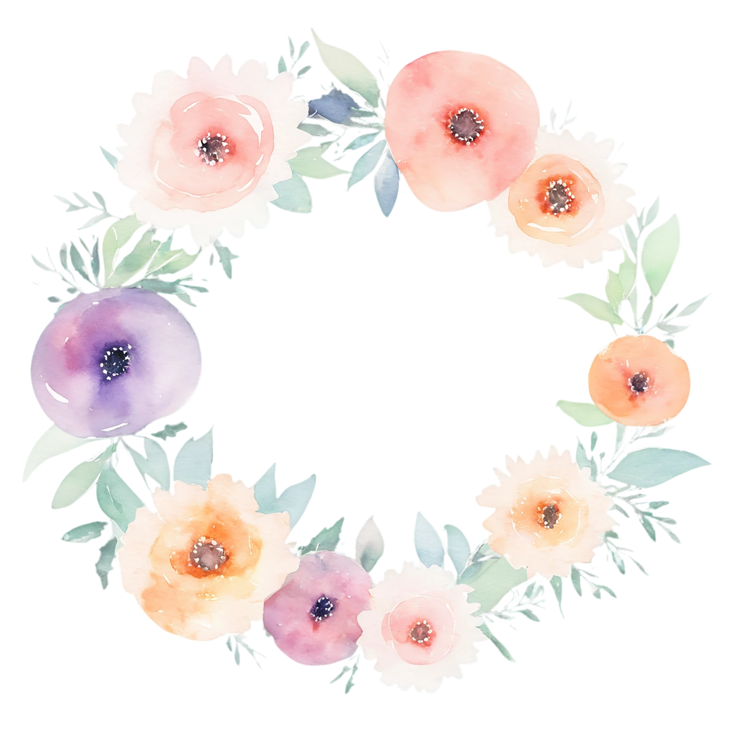 Watercolor flower ring isolated on transparent background #23782
