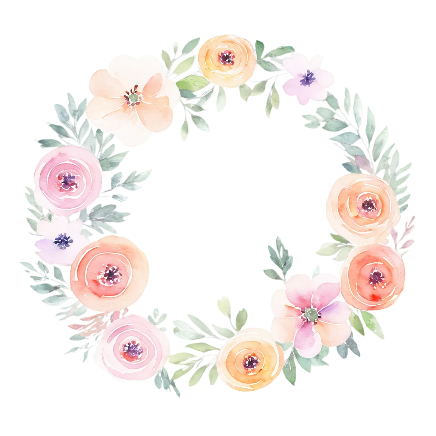 Watercolor flower ring isolated on transparent background #23783
