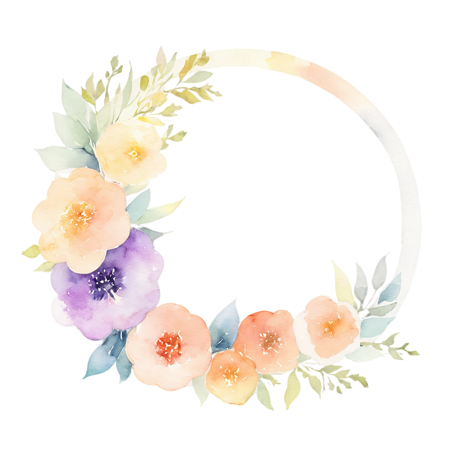 Watercolor flower ring isolated on transparent background #23784