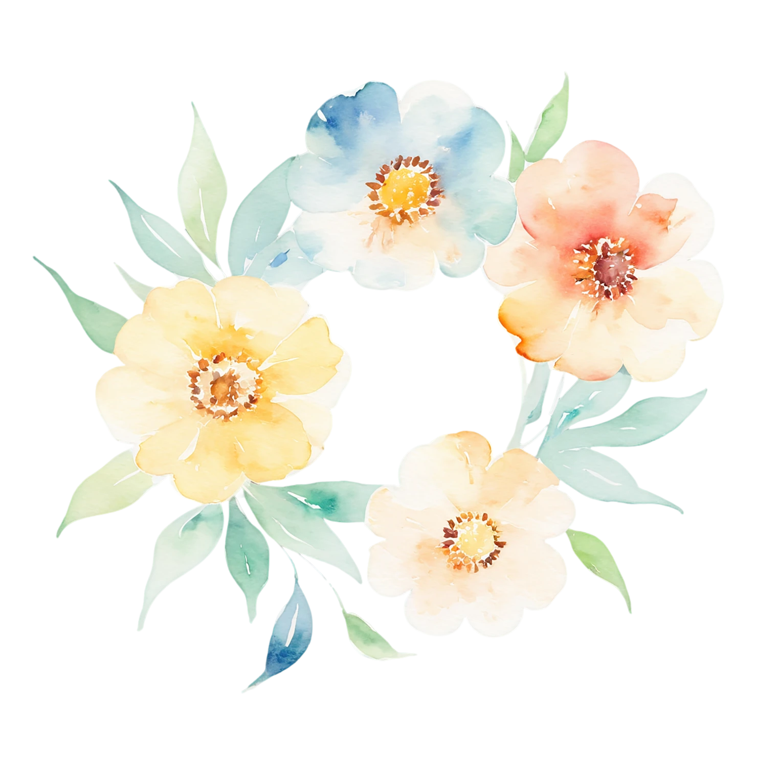 Watercolor flower ring isolated on transparent background #23785