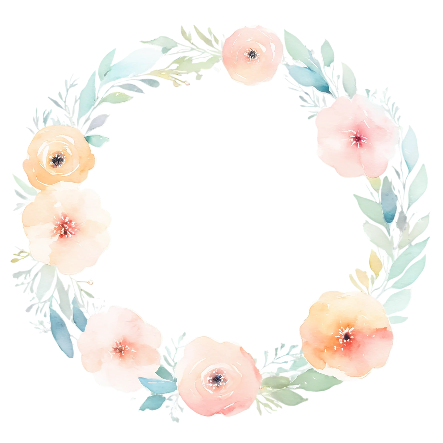 Watercolor flower ring isolated on transparent background #23786