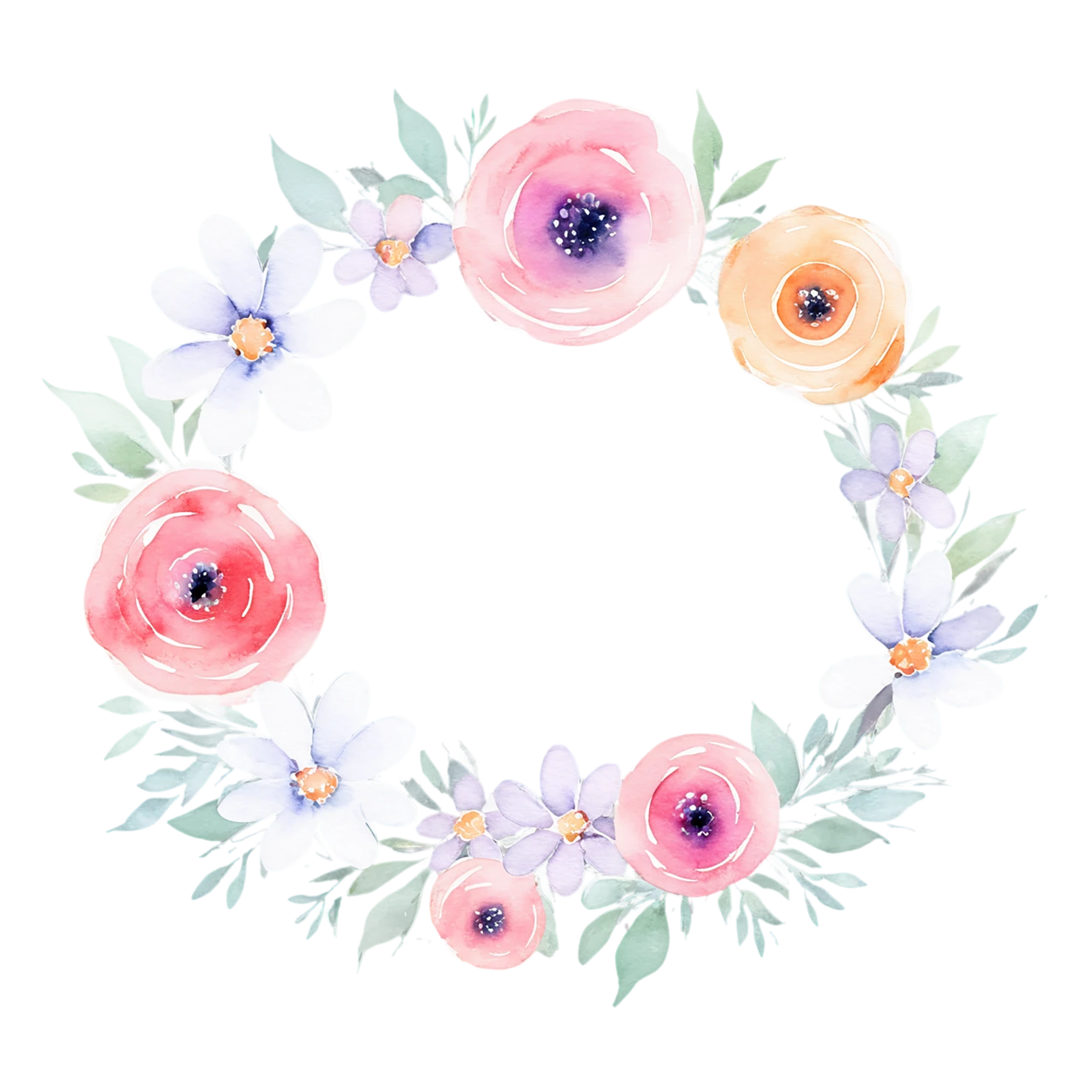 Watercolor flower ring isolated on transparent background #23787