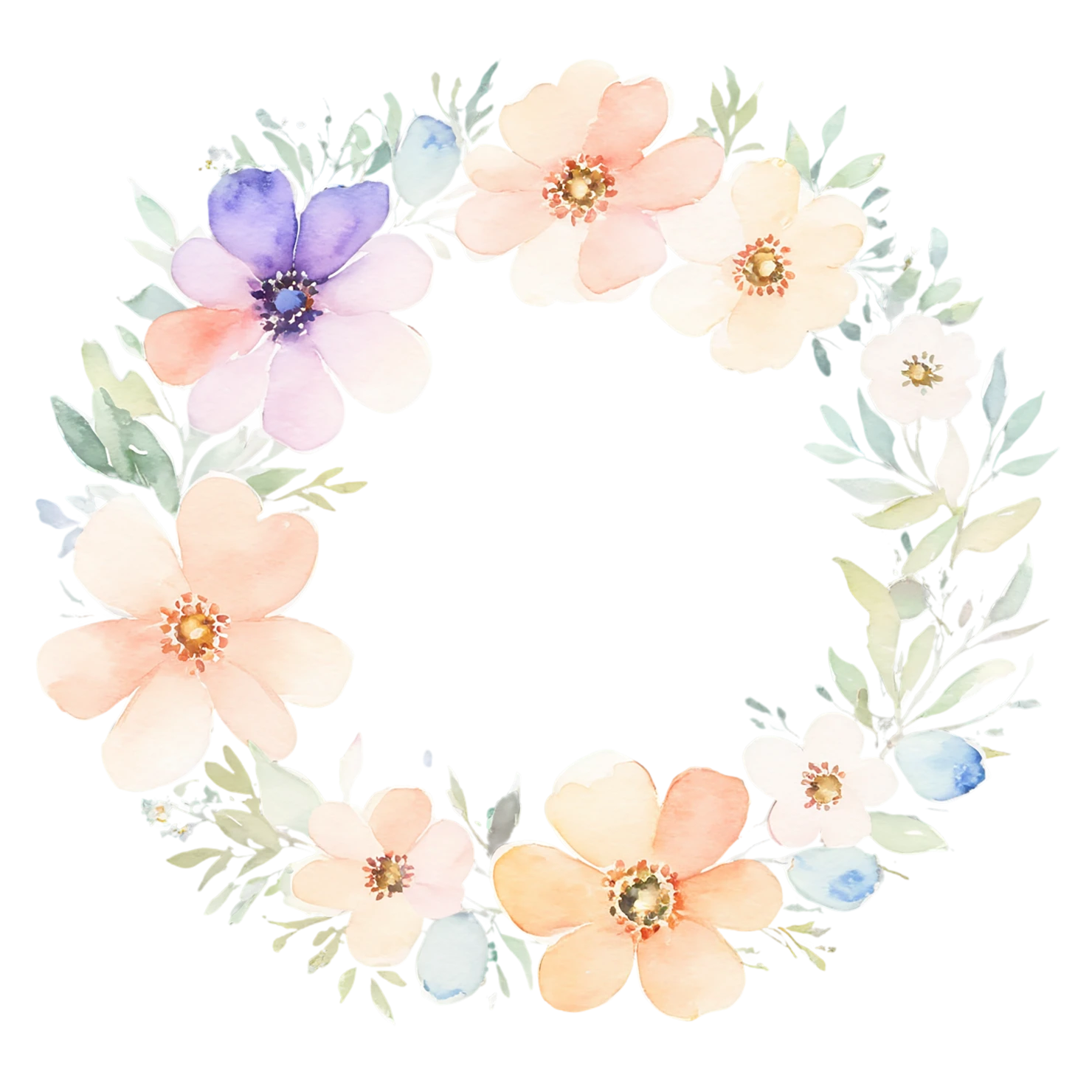 Watercolor flower ring isolated on transparent background #23788