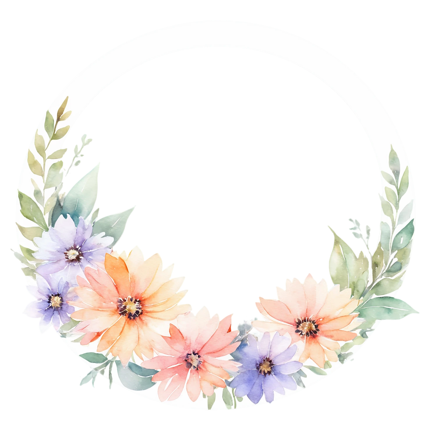 Watercolor flower ring isolated on transparent background #23789