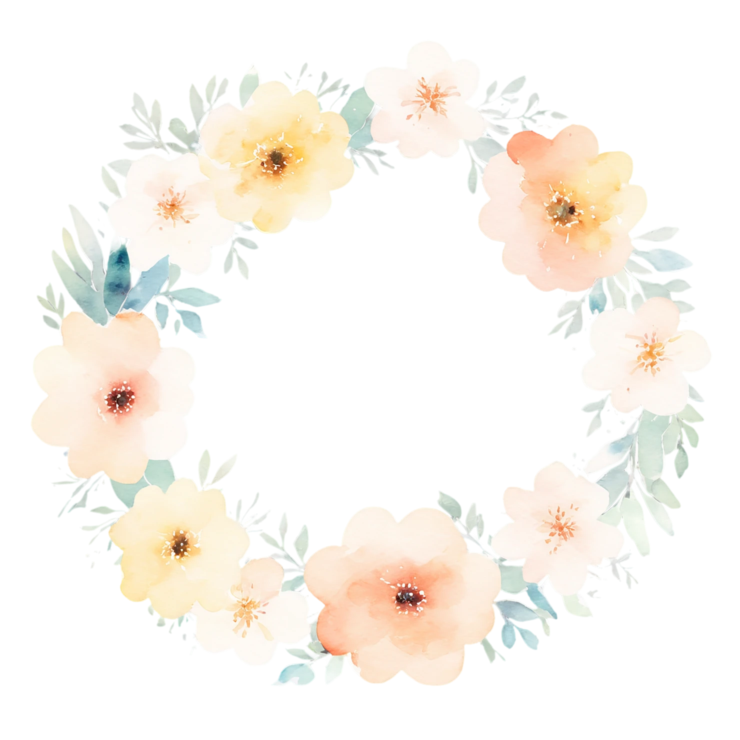 Watercolor flower ring isolated on transparent background #23791