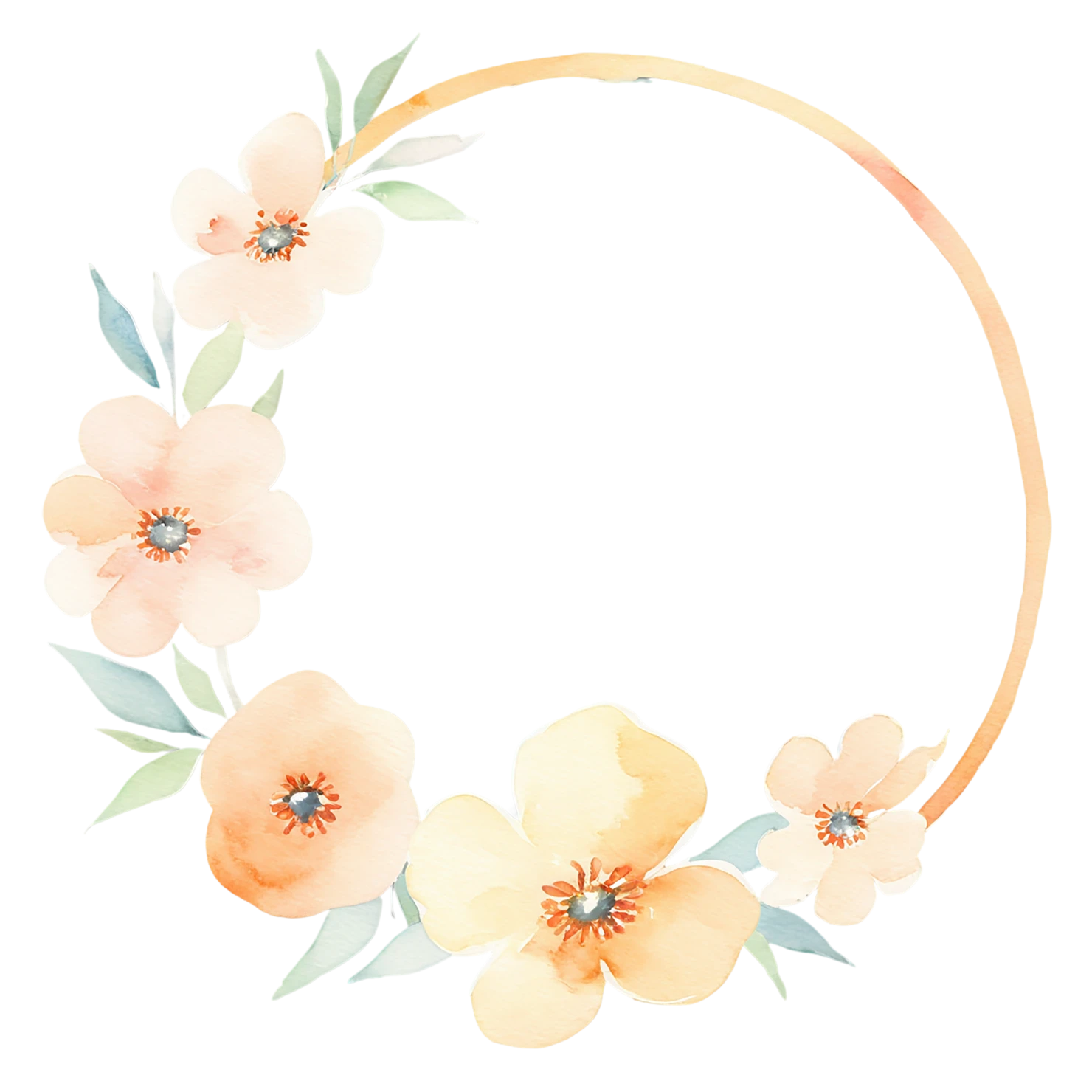 Watercolor flower ring isolated on transparent background #23792